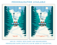 Load image into Gallery viewer, Custom Family ski print, Custom Couple Ski poster, Personalised Family Ski poster, Ski print, Engagement Gift, Ski Gift