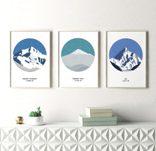 Load image into Gallery viewer, Set of 3 Asian Mountain Prints - Everest, Fuji & K2 - Trail Bound Prints