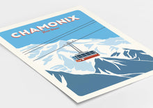 Load image into Gallery viewer, Ski Travel Posters, Set of 3, Alps Ski Posters, Ski Gondolas, Ski lifts, Cable Cars, Chamonix, Zermatt, Meribel, Ski Gifts - Trail Bound Prints