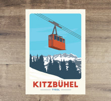 Load image into Gallery viewer, Kitzbuhel Gondola print, Vintage Travel Poster, Austria Ski Art - Trail Bound Prints