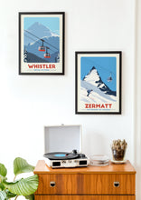 Load image into Gallery viewer, Zermatt Ski print, Matterhorn print, Ski Gifts, Gondola print, Vintage Travel Poster, Skiing Art, Ski Resort Print - Trail Bound Prints