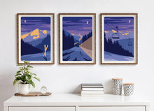 Load image into Gallery viewer, Ski Resort Posters, Set of 3, Sunset Mountain travel prints - Trail Bound Prints