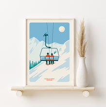 Load image into Gallery viewer, Personalised Family ski print, Custom Couple Ski poster, Custom Family Ski poster, Ski print, Engagement Gift, Ski Gif