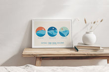 Load image into Gallery viewer, UK National Three Peaks Challenge poster, Ben Nevis, Scafell Pike, Snowdon, Three Peaks
