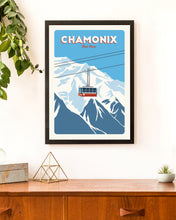 Load image into Gallery viewer, Ski Travel Posters, Set of 3, Alps Ski Posters, Ski Gondolas, Ski lifts, Cable Cars, Chamonix, Zermatt, Meribel, Ski Gifts
