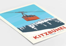 Load image into Gallery viewer, Kitzbuhel Gondola print, Vintage Travel Poster, Austria Ski Art
