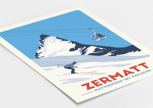 Load image into Gallery viewer, Zermatt Ski print, Matterhorn print, Ski Gifts, Gondola print, Vintage Travel Poster, Skiing Art, Ski Resort Print - Trail Bound Prints
