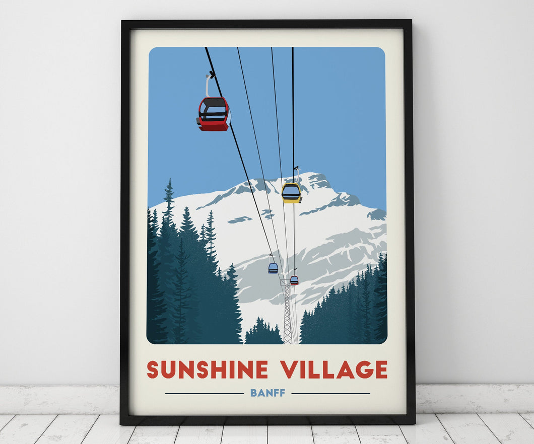 Sunshine Village Ski Resort print, Gondola print, Banff Art, Canada ski resort, Ski Art