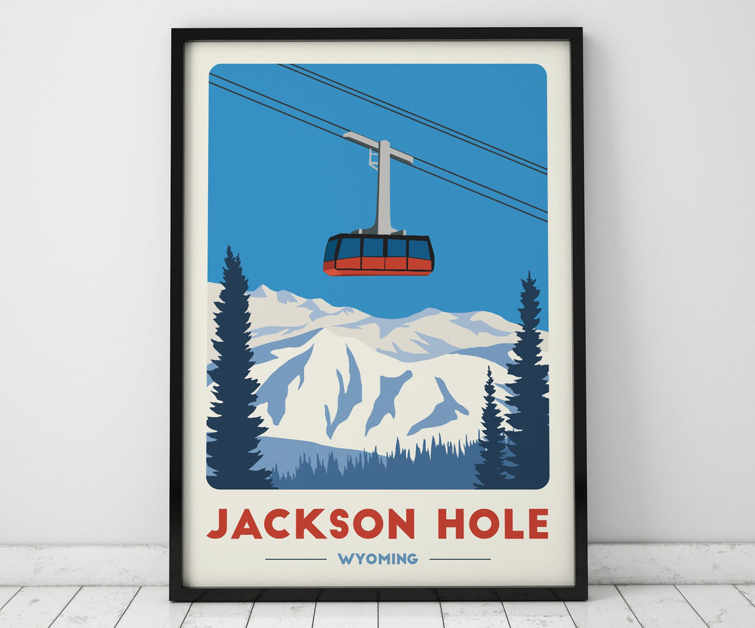 Jackson Hole Gondola print, Vintage Travel Poster, Skiing Art