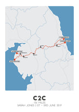 Load image into Gallery viewer, C2C Cycling map print, Coast to Coast Cycle route, Cycling print
