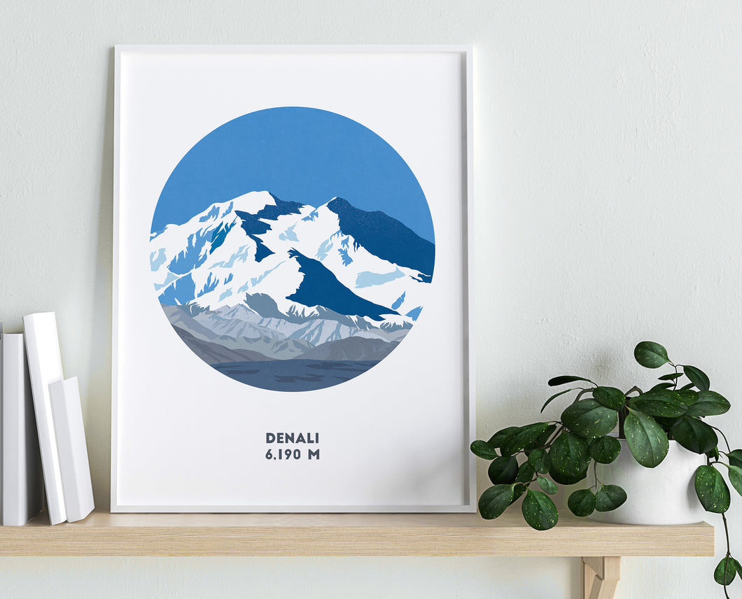 Denali Mountain print, Alaska, Mountain Art