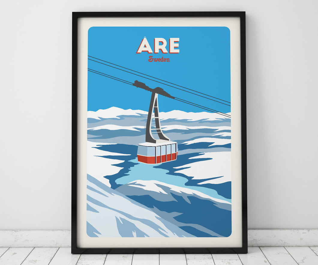 Åre Sweden Gondola print, Vintage Travel Poster, Skiing Art