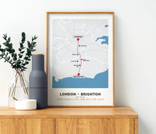 Load image into Gallery viewer, London to Brighton Bike Ride map, Cycling print
