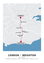 Load image into Gallery viewer, London to Brighton Bike Ride map, Cycling print
