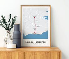 Load image into Gallery viewer, London to Brighton Bike Ride map, Cycling print
