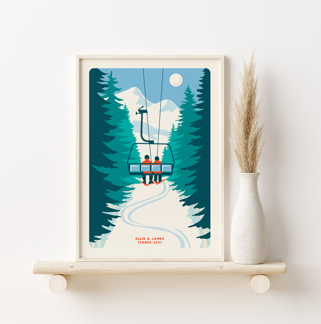 Custom Family ski print, Custom Couple Ski poster, Personalised Family Ski poster, Ski print, Engagement Gift, Ski Gift