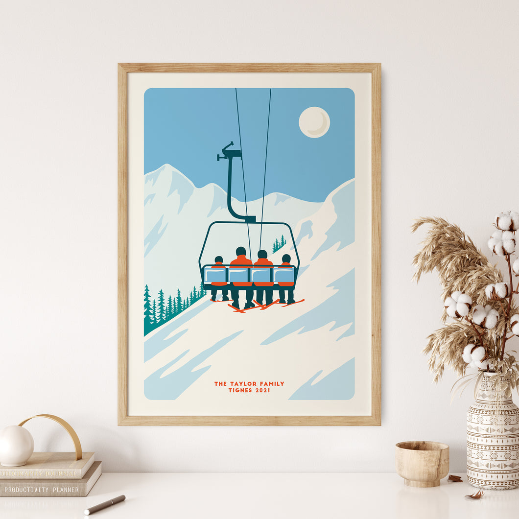 Personalised Family ski print, Custom Couple Ski poster, Custom Family Ski poster, Ski print, Engagement Gift, Ski Gif