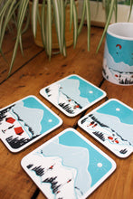 Load image into Gallery viewer, Set of 4 Summer Sports Coasters, Summer Activities Coasters, Cycling, Hiking, Mountain Biking, Camping, Climbing
