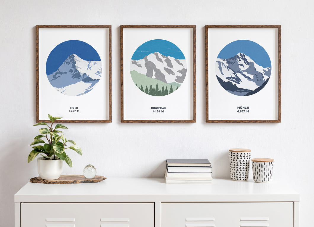 The Swiss Big 3 Mountain Prints - EIger, Jungfrau, Mönch - Trail Bound Prints