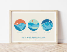 Load image into Gallery viewer, Welsh Three Peaks Challenge poster, Snowdon, Cadair Idris, Pen y Fan
