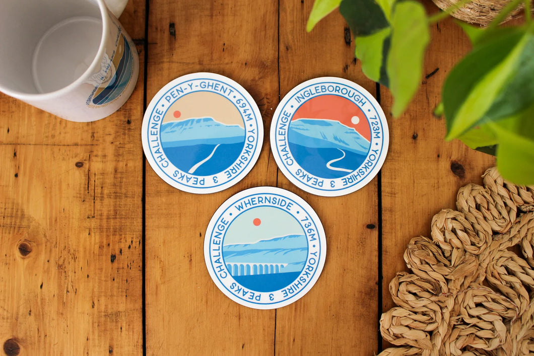 Yorkshire 3 Peaks Challenge coasters, Set of 3 Coasters, Pen y Ghent, Whernside, Ingleborough